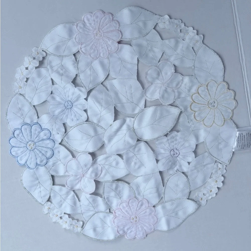 Floral Embroidered Round Doily Easter spring